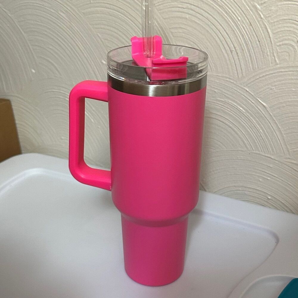 Large Neon Pink Insulated Tumbler with Straw